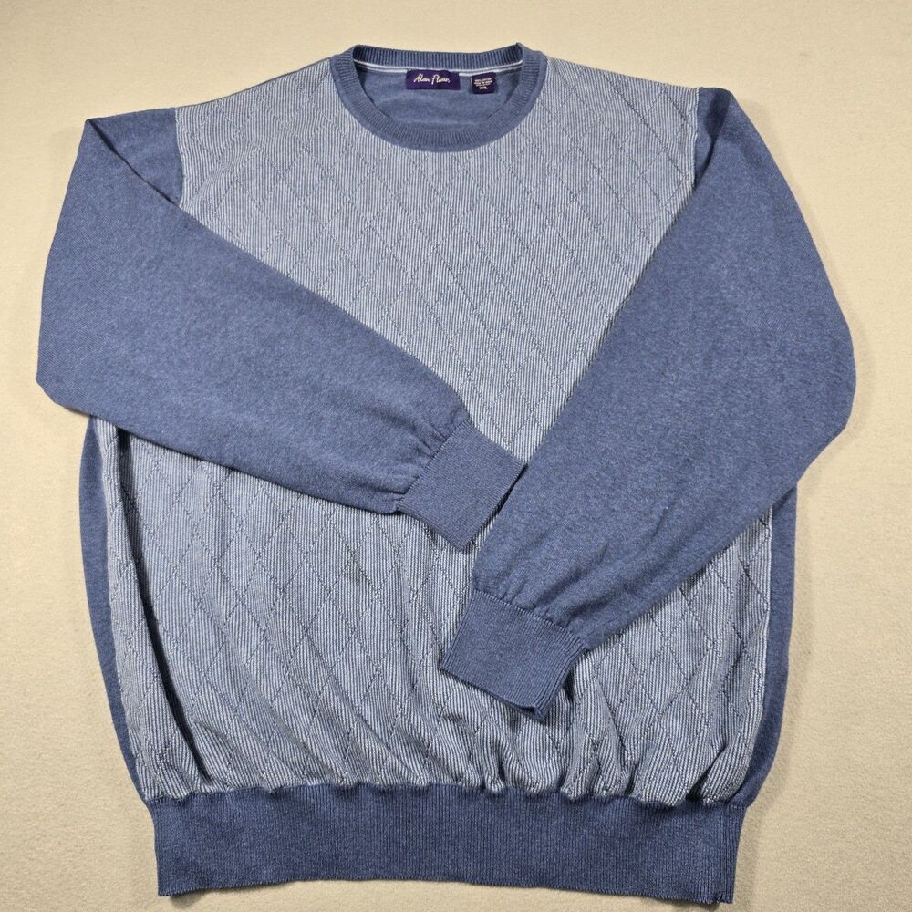 Alan Flusser Men’s Blue 2XL Crewneck Pullover Knit Sweater Two Tone 100% Cotton